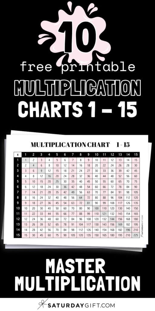 10 Free Printable Multiplication Charts 1 to 15 - Master Multiplication | SaturdayGift
