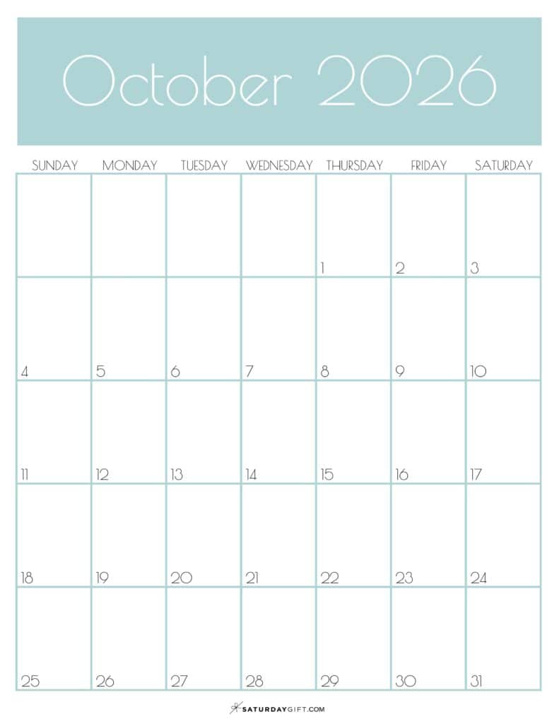 10 Green Monthly Goals October 2026 Calendar Vertical Sunday-start