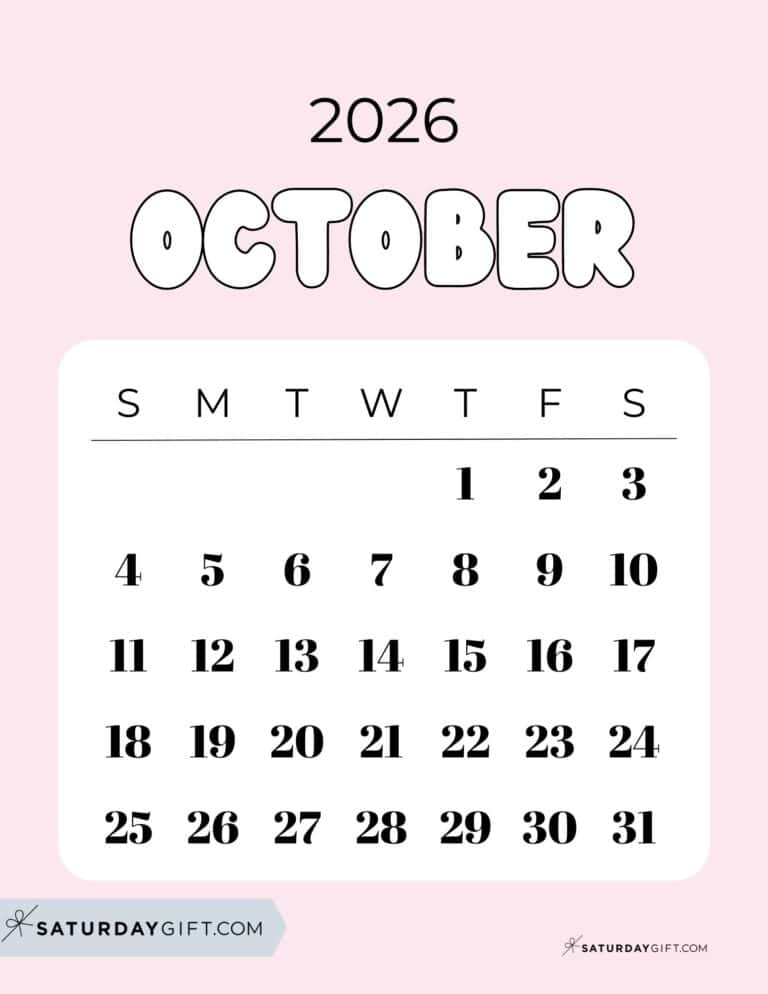 Cute October 2026 Calendar Printable