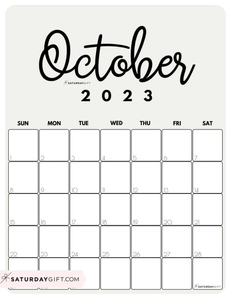 10 OCT Cute Printable October 2023 Calendar by Month Beige Vertical Sunday-start
