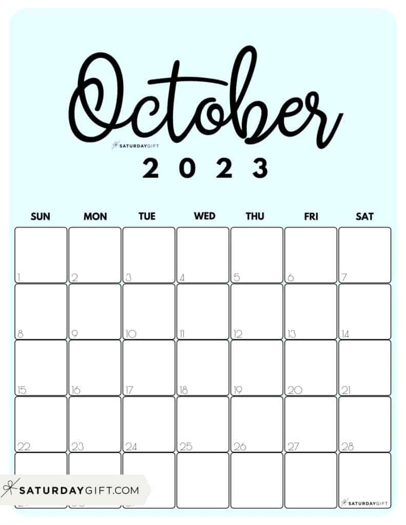 10 OCT Cute Printable October 2023 Calendar by Month Blue Vertical Sunday-start