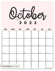 October 2023 Calendar - 20 Cute & FREE Printables | SaturdayGift