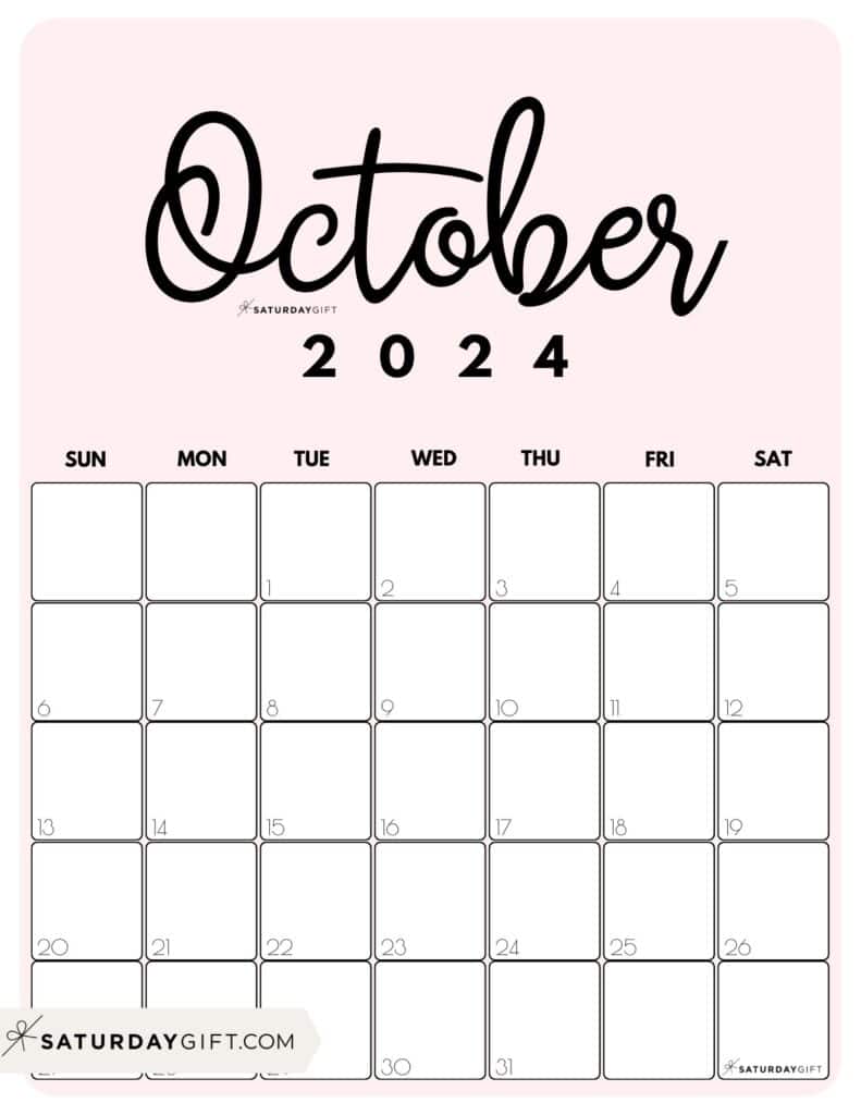 October 2024 Calendar - 20 Cute & FREE Printables | SaturdayGift October 2024 Calendar - 20 Cute & FREE Printables | SaturdayGift