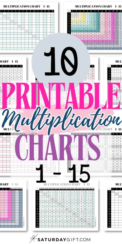 10 Printable Multiplication Charts 1-15 | SaturdayGift