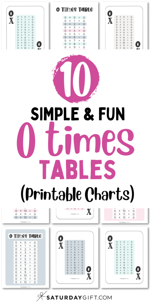 10 Simple & Fun 0 Times Tables - Printable Charts | SaturdayGift