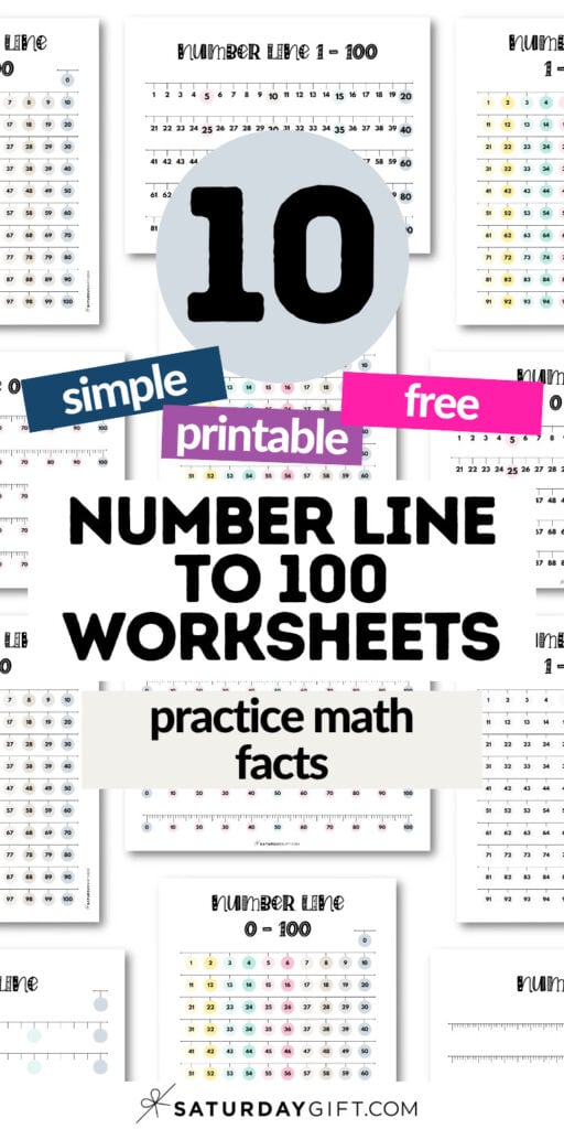 10 Simple Printable & Free Number Line to 100 Worksheets - Practice Math Facts | SaturdayGift