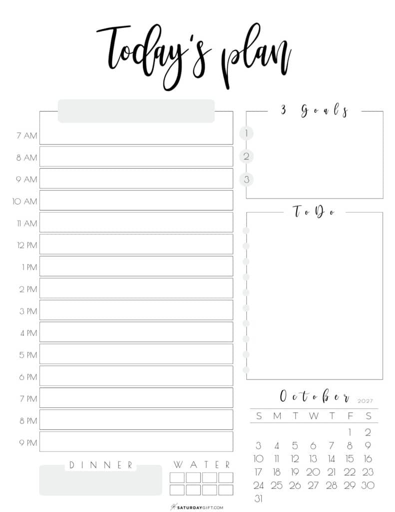 10 Today's Plan of Action Daily Planner October 2027 Sunday-start Grey by SaturdayGift