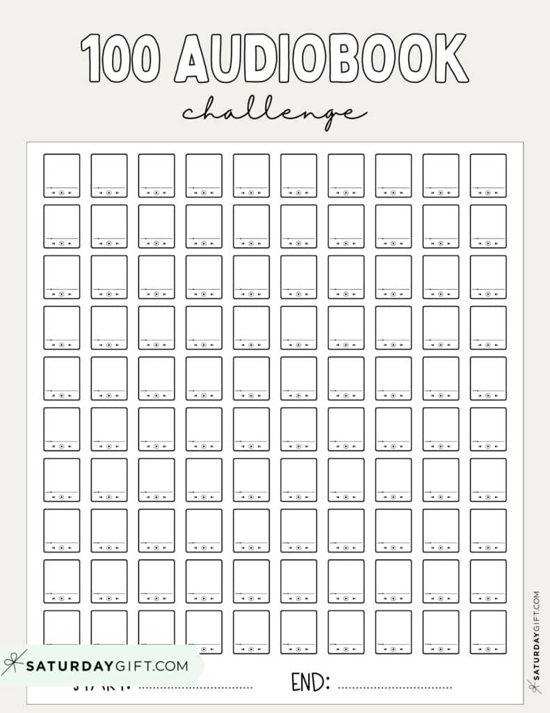100 Audiobook Challenge Printable Free Beige