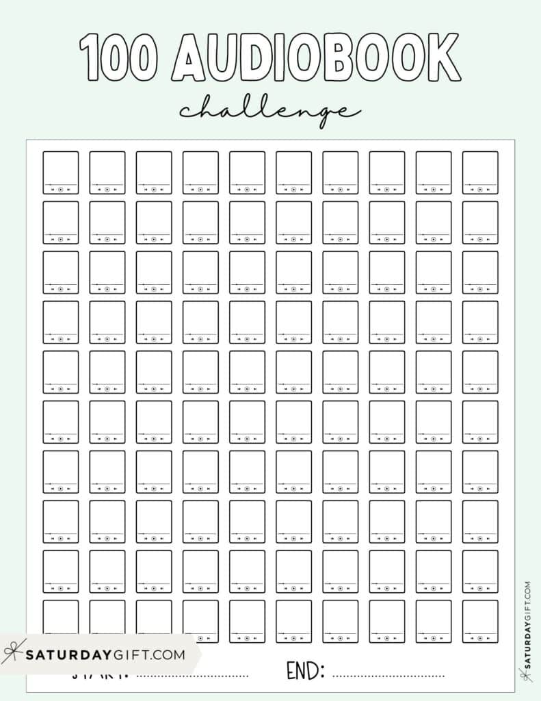 100 Audiobook Challenge Printable Free Green