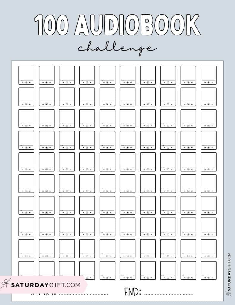 100 Audiobook Challenge Printable Free Grey