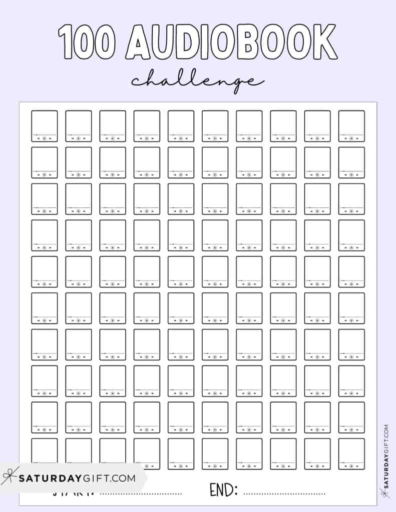 100 Audiobook Challenge Printable Free Lilac