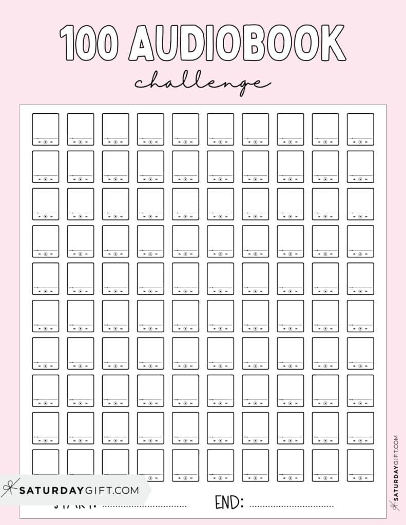 100 Audiobook Challenge Printable Free Pink