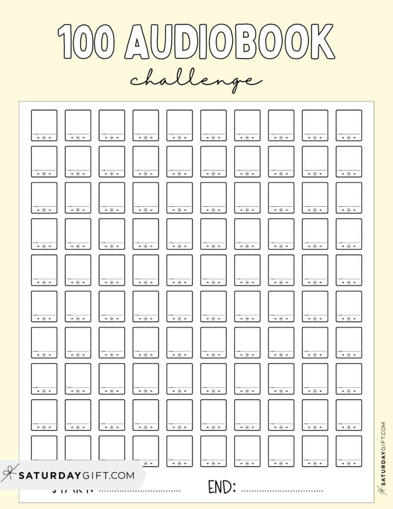 100 Audiobook Challenge Printable Free Yellow