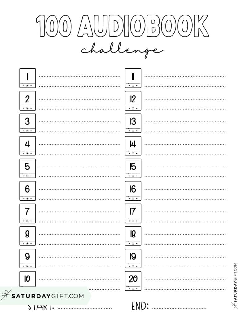 100 Audiobook Reading Journal Page 1