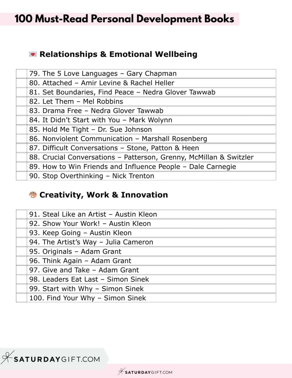 100 Best Books To Read for Personal Development + Printable List