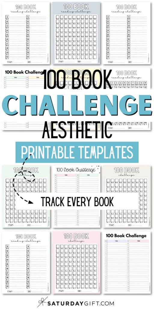 100 Book Challenge Aesthetic Printable Templates | SaturdayGift