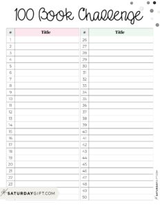 100 Book Challenge Template - 34 Free printables | SaturdayGift