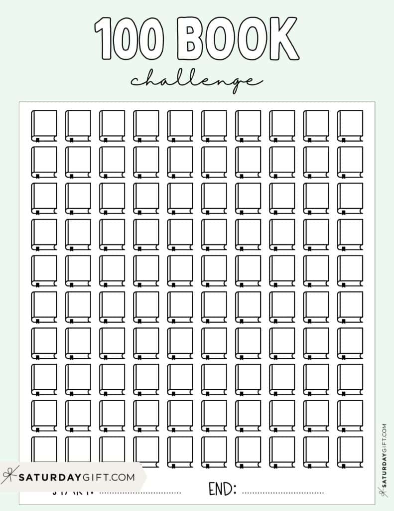 100 Book Challenge Printable Free Green