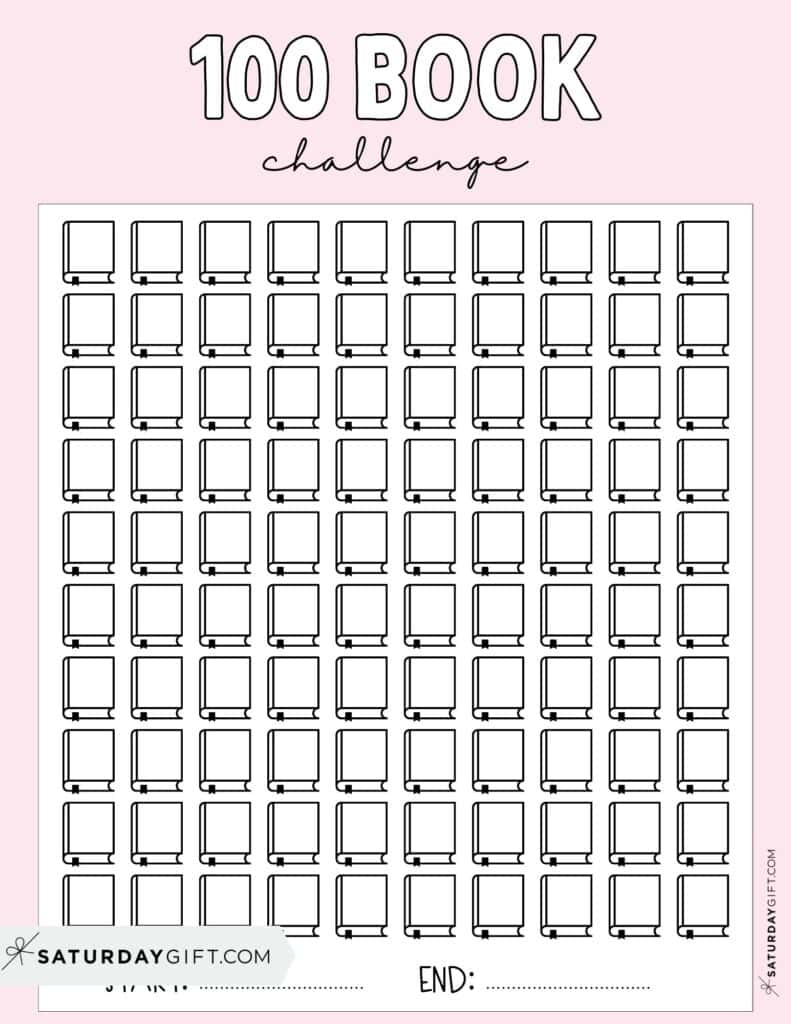 100 Book Challenge Printable Free Pink