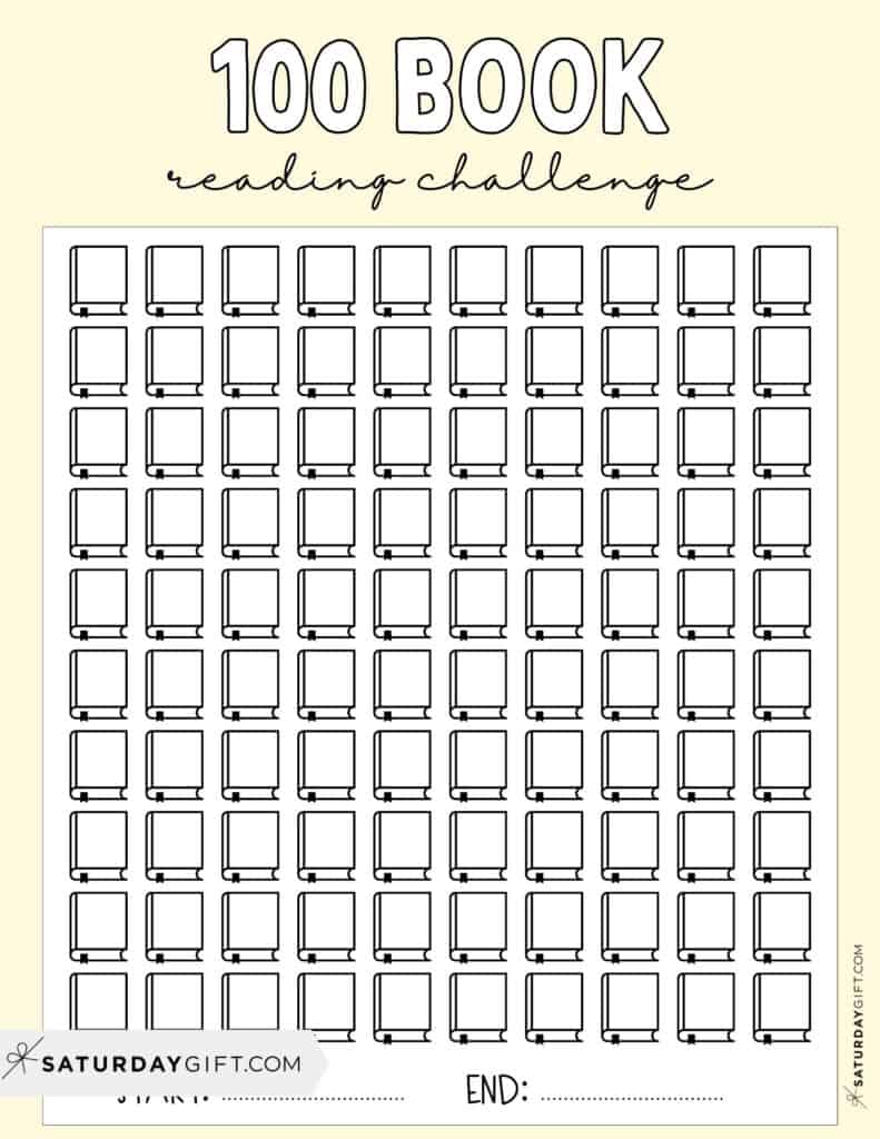 100 Book Challenge Printable Free Yellow