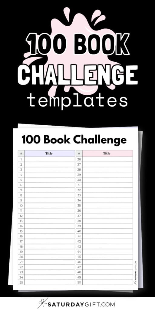 100 Book Challenge Printable | SaturdayGift