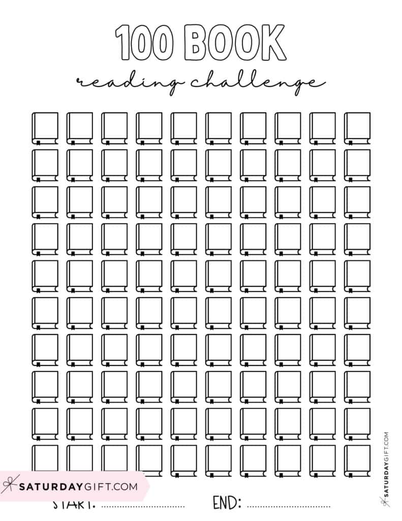 100 Book Challenge Template Printable Free Blank Black & White