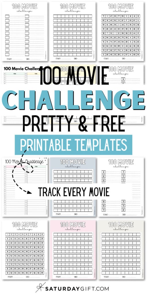 100 Movie Challenge Pretty & Free Printable Templates | SaturdayGift