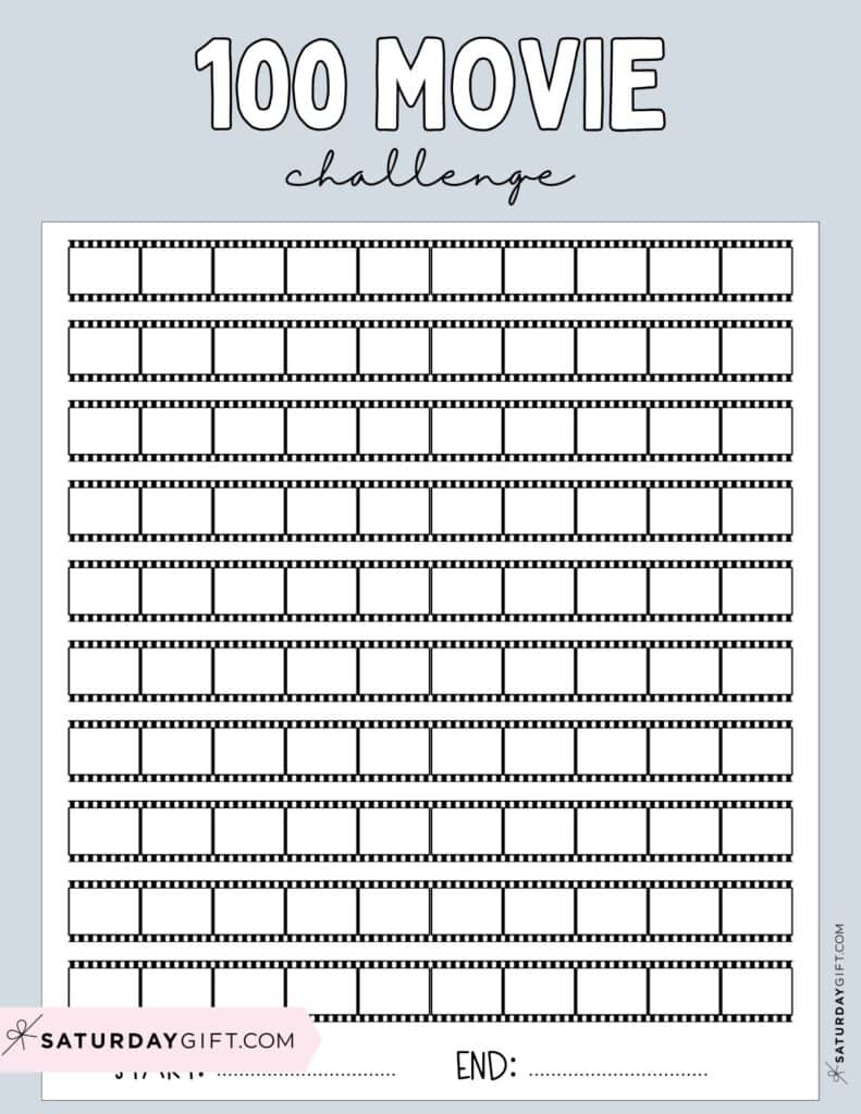 100 Movie Challenge Template Free Printable Grey