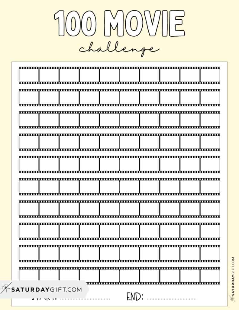 100 Movie Challenge Template Free Printable Yellow