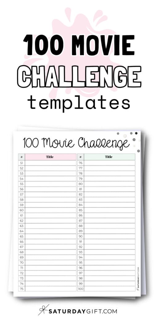 100 Movie Challenge Template | SaturdayGift