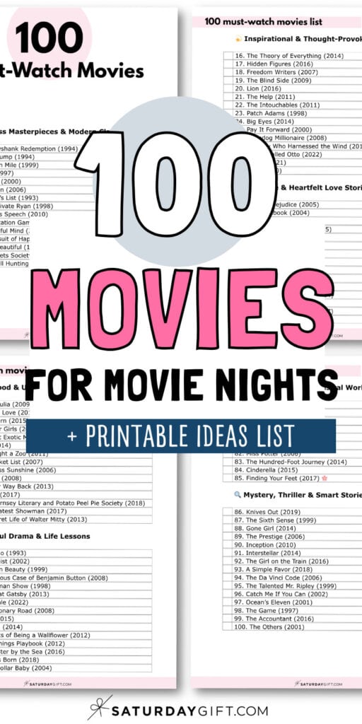 100 Movies for Movie Nights | SaturdayGift