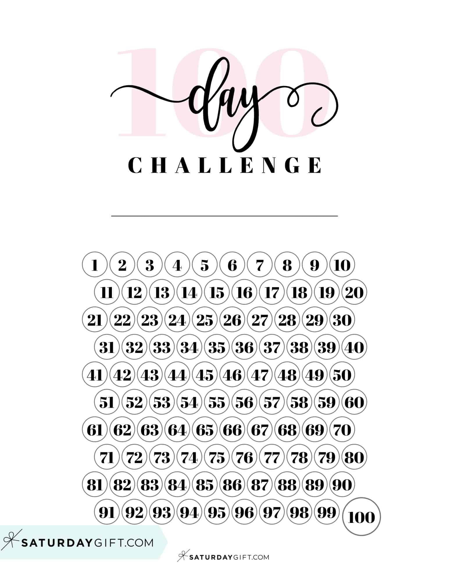 100 day challenge habit tracker printable PDF pink