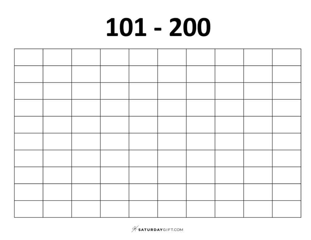 101-200 Chart - Blank thousands chart worksheets PDF Landscape | SaturdayGift