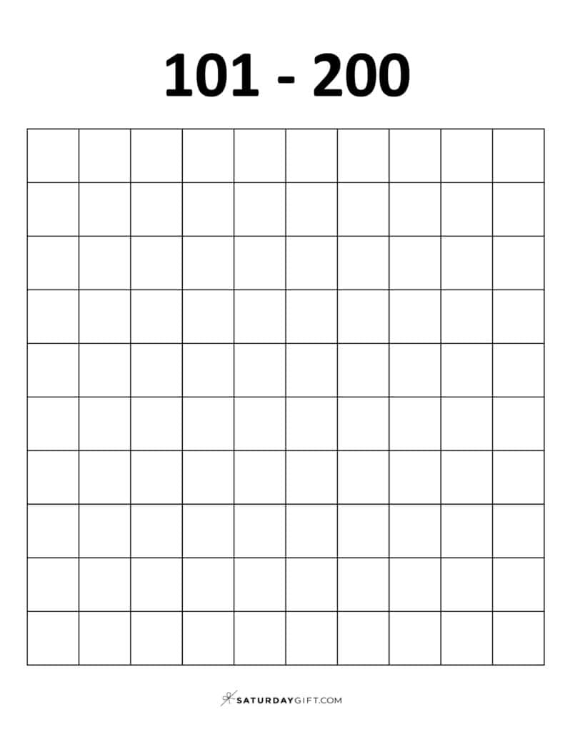101-200 Chart - Blank thousands chart worksheets PDF Portrait | SaturdayGift