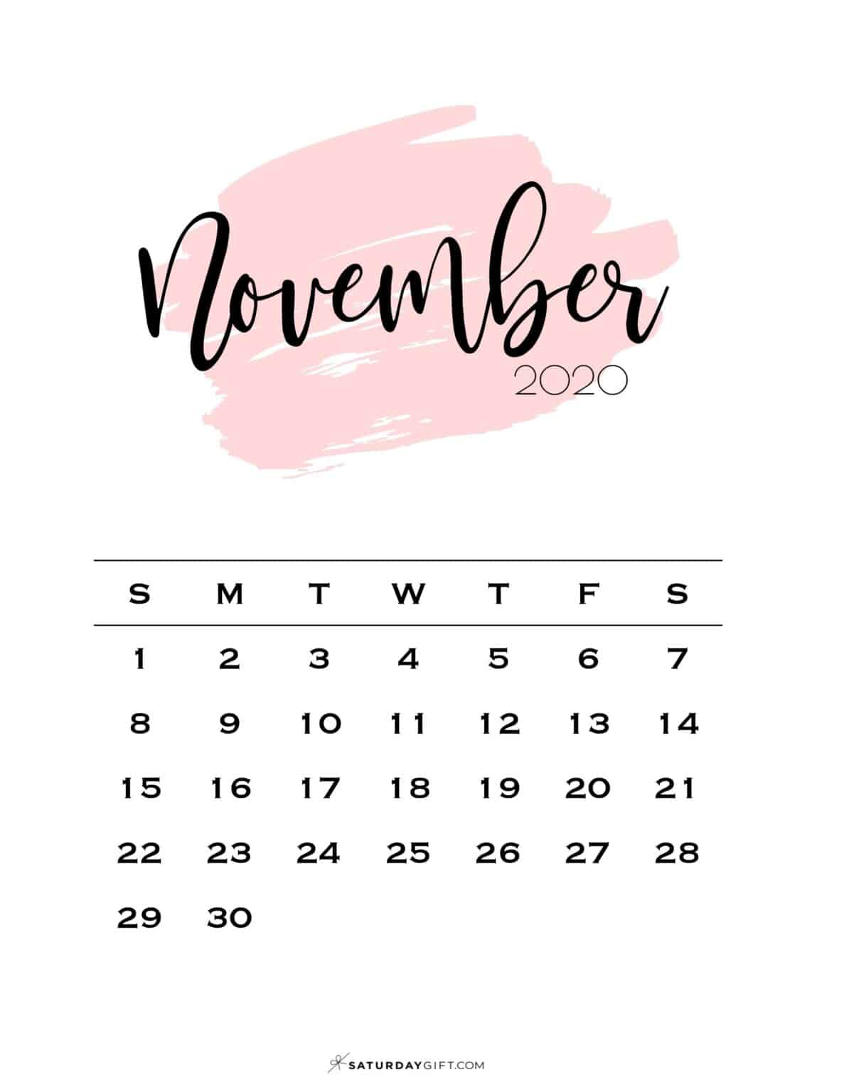 Cute (& Free!) Printable November 2020 Calendar | SaturdayGift