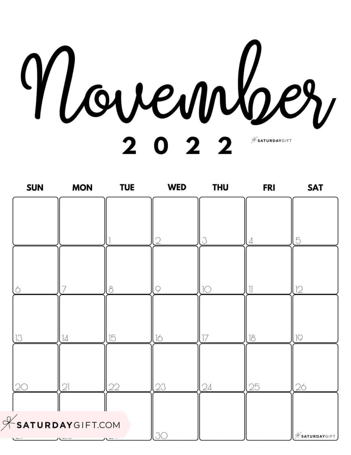November Calendar Cute amp Free - 11 NOV Cute Printable November 2022 Calendar By Month Black White Vertical Sunday Start SaturdayGift 1187x1536 