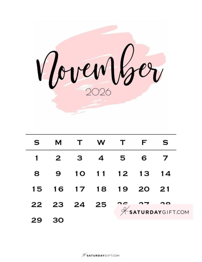 Printable Pink Calendars 2026 Perfect for Home Office SaturdayGift