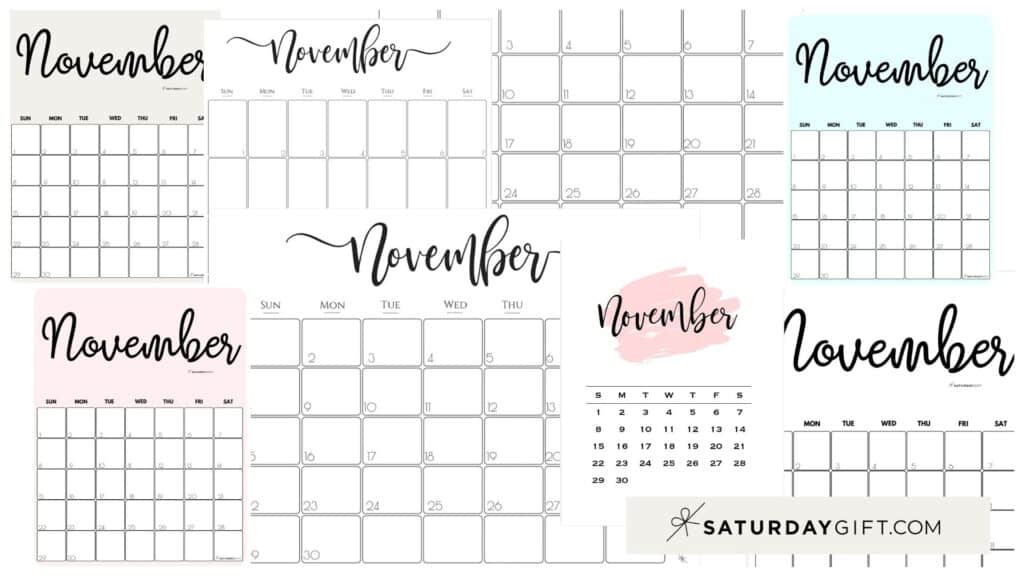 November 2024 Calendar - 20 Cute & FREE Printables | SaturdayGift