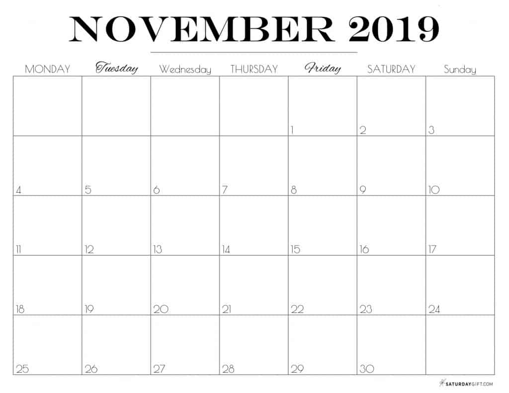 Printable November 2019 Calendar Free & pretty Printables Printable November 2019 Calendar Free & pretty Printables