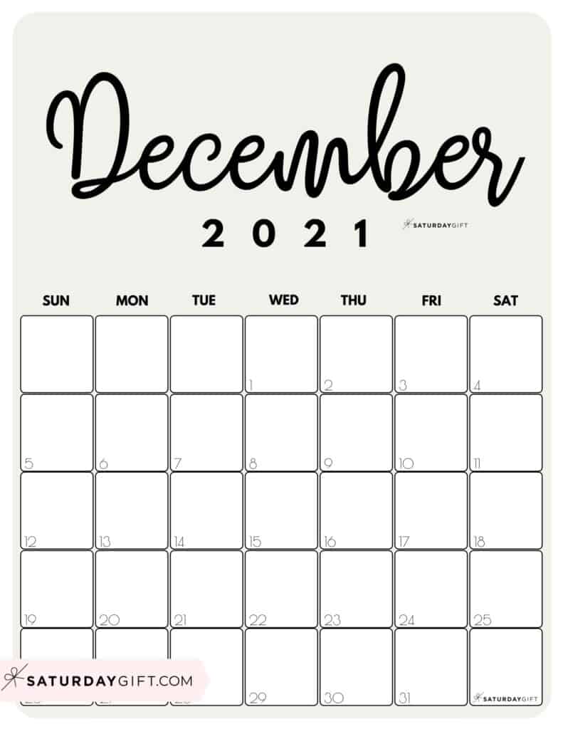 Cute Free Printable December 2021 Calendar SaturdayGift