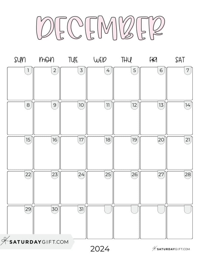 12 DEC Cute Simple December 2024 Calendar Aesthetic Free Printable PDF Sunday-Start