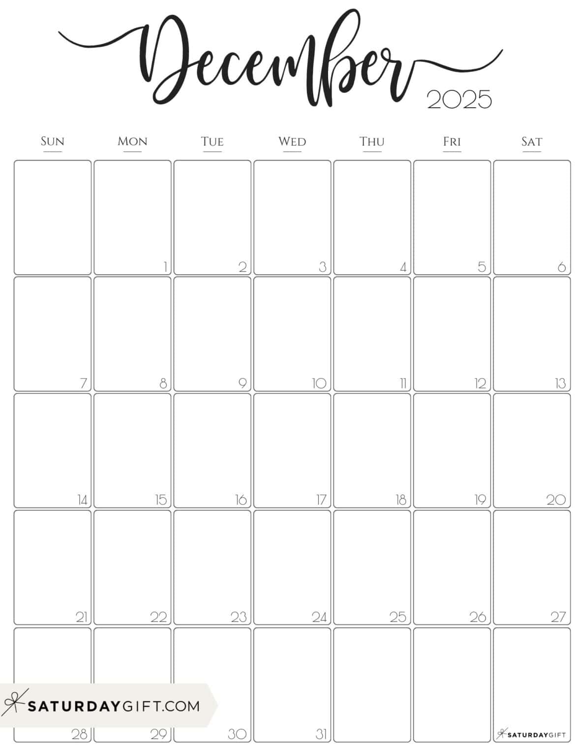 Aesthetic Printable Vertical Calendar 2025 by Saturday Gift