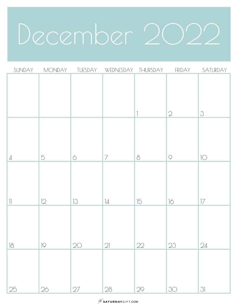 Green Monthly Goals December 2022 Calendar Vertical Sunday-start | SaturdayGift