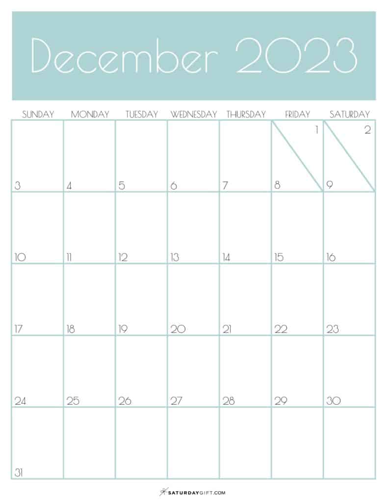 12 DEC Green Monthly Goals December 2023 Calendar Vertical Sunday-start