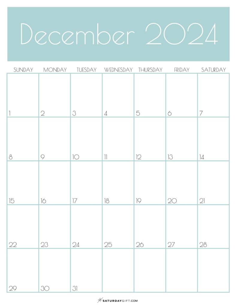 December 2024 calendar - 20 cute & free printables | saturdaygift
