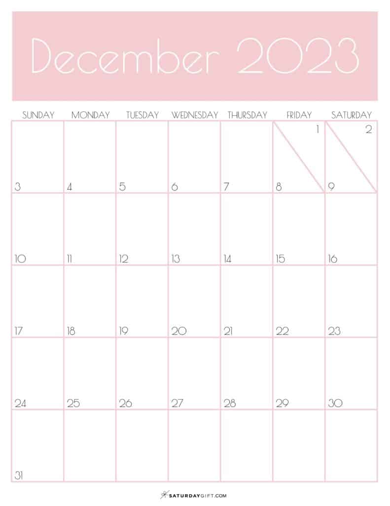 12 DEC Pink Monthly Goals December 2023 Calendar Vertical Sunday-start