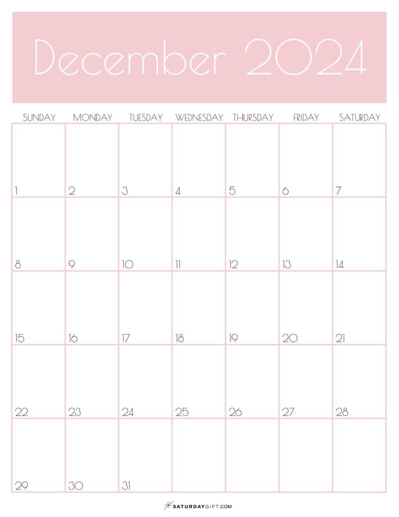 December 2024 calendar - 20 cute & free printables | saturdaygift