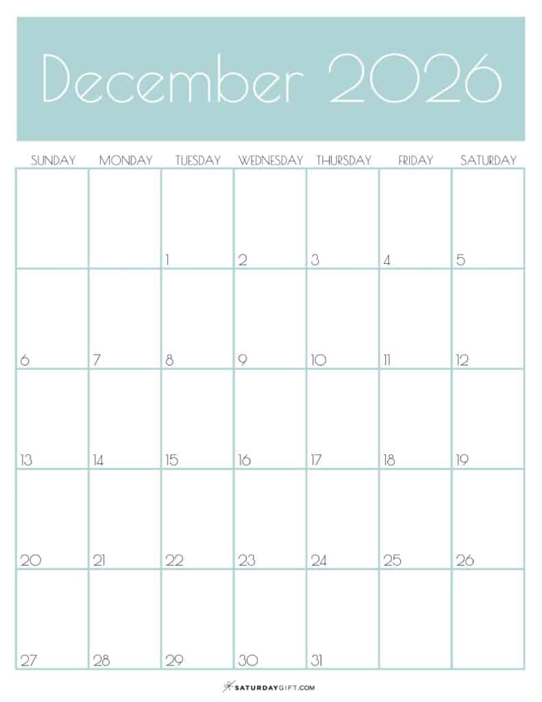 12 Green Monthly Goals December 2026 Calendar Vertical Sunday-start