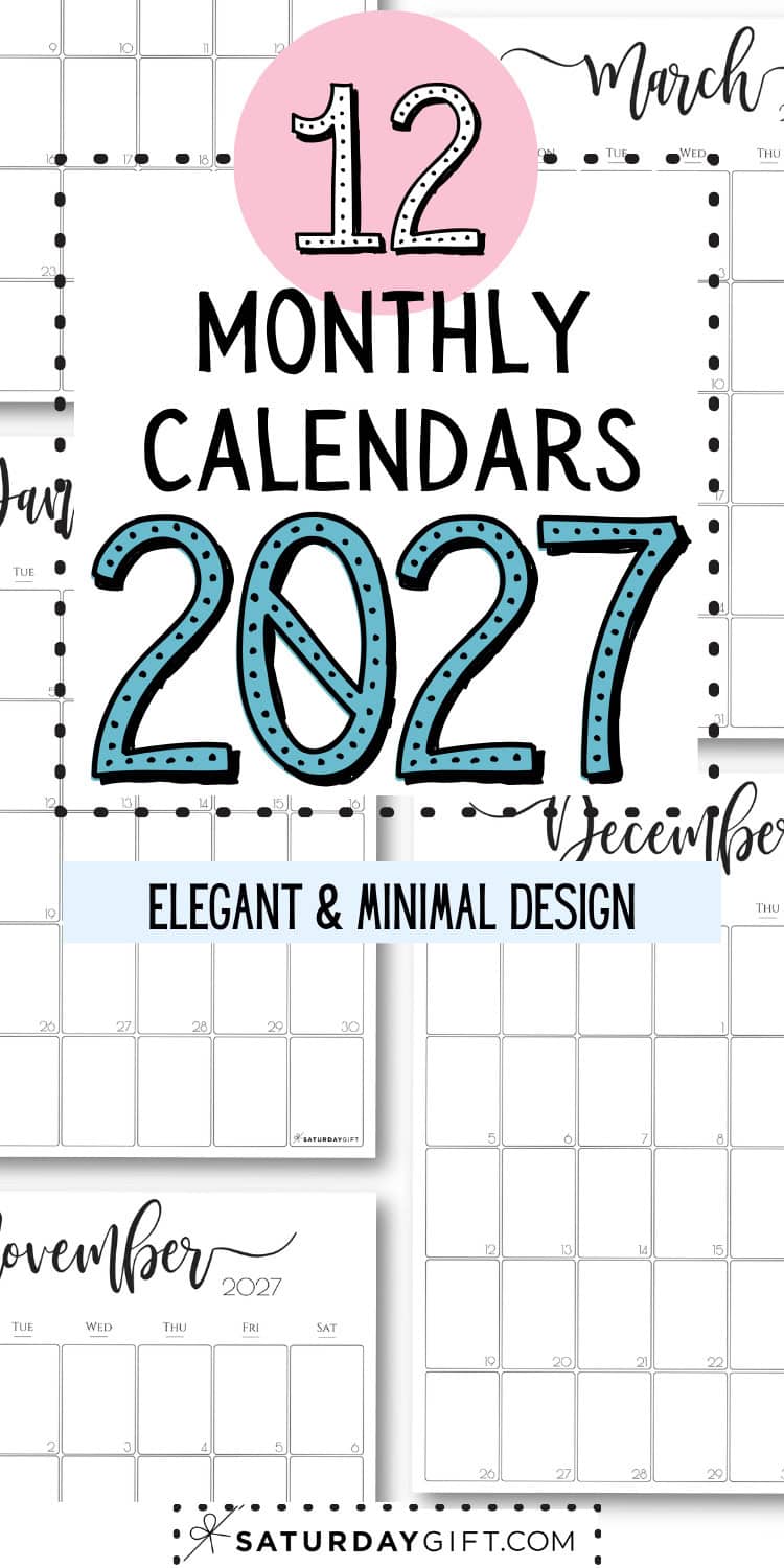 12 Monthly Calendars 2027 - Elegant & Minimal Design | SaturdayGift