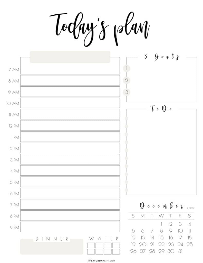 12 Today's Plan of Action Daily Planner December 2027 Sunday-start Beige by SaturdayGift